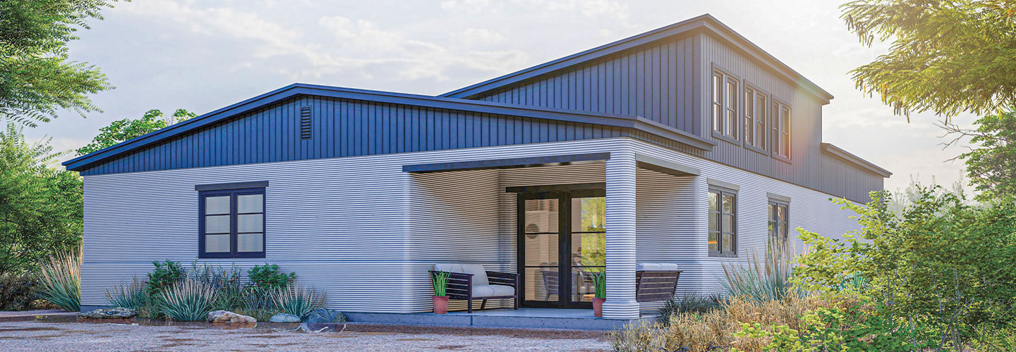 A two-story, 3-D printed home