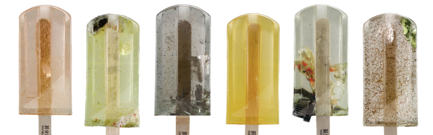Various colorful ice pops made of polluted water