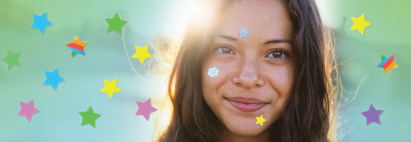 Image of a teen wearing star-shaped pimple patches on their face